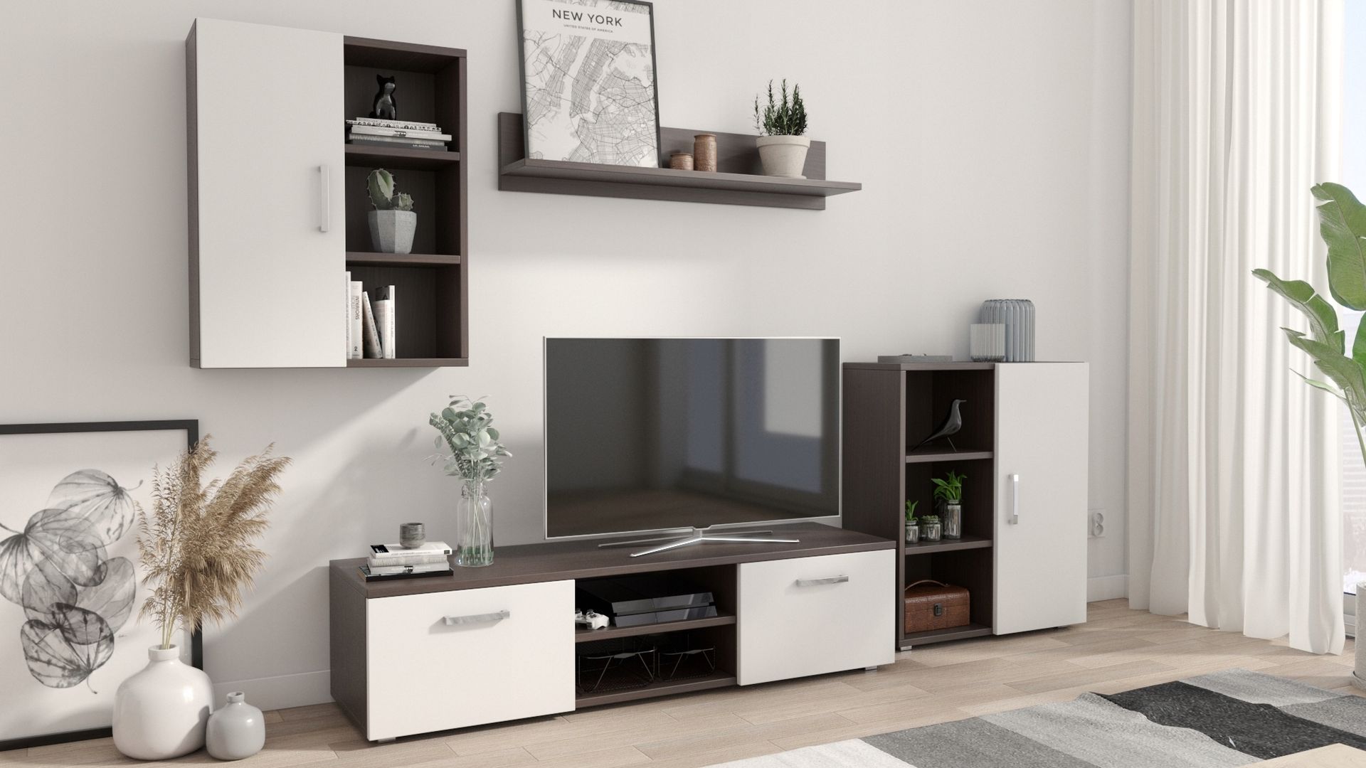 Meblościanka Dedal wenge-biała rtv komoda szafka Per