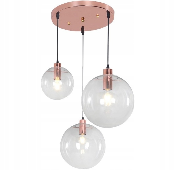 Lampa Wisząca Szklana Kula Rose Gold Lassi 3SZT