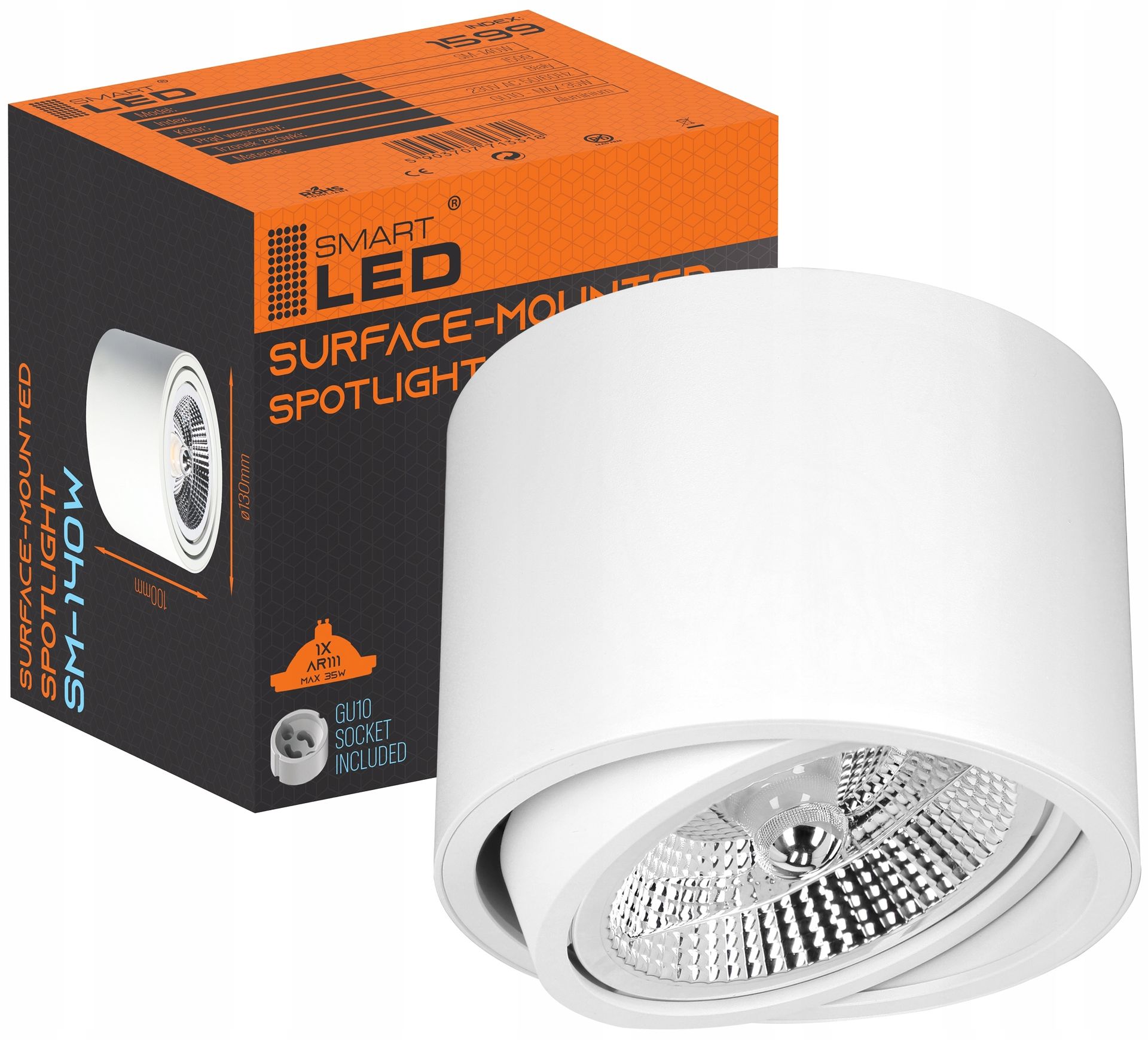 Oprawa natynkowa sufitowa AR111 Tuba Led Ruchoma GU10 lampa plafon oprawka