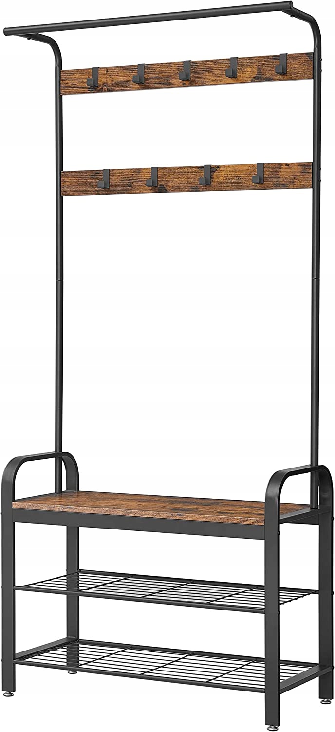 Szeroki wieszak na ubrania z półkami na buty 183cm