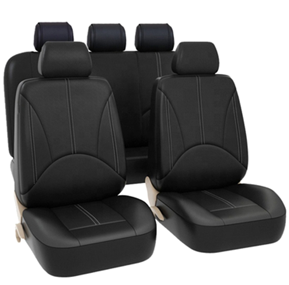 Pokrowce Skórzane Na Fotele Samochodowe Siedzenia Czarne Komplet AG338E