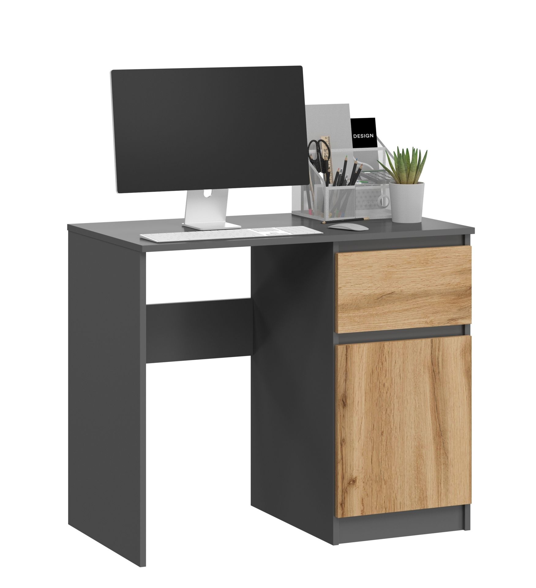 Biurko Szkolne Zuza Prawe Grafit, Dąb Wotan