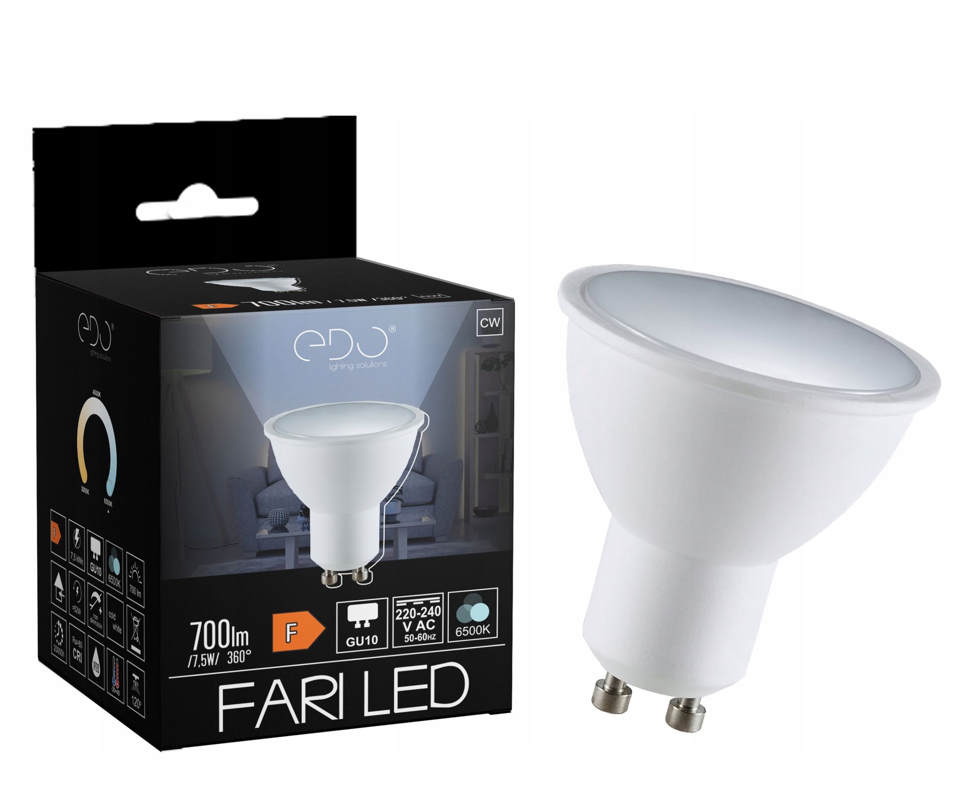 Żarówka Led GU10 7,5W 6500K zimna 120' 700lm Edonie Mruga|