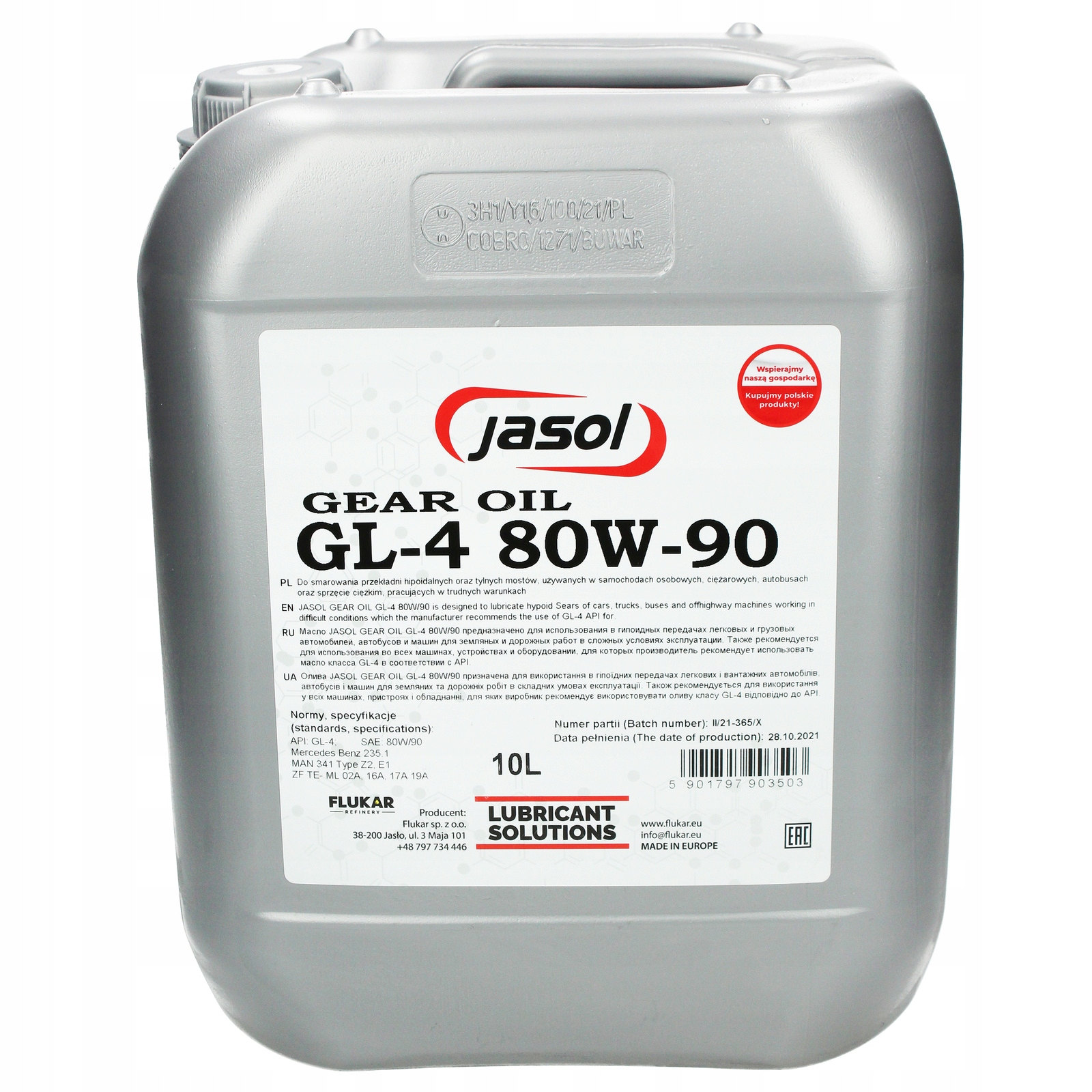 Olej Przekładniowy GL4 80W90 10L Jasol