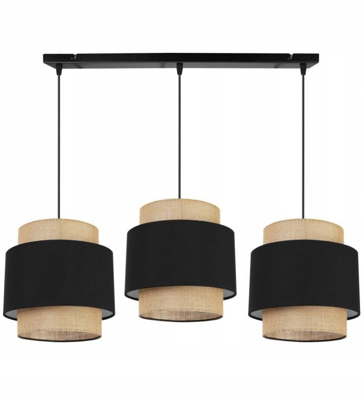 Lampa Wisząca Czarny Abażur Juta Natural Eko Nad Stół Potrójna Light Home