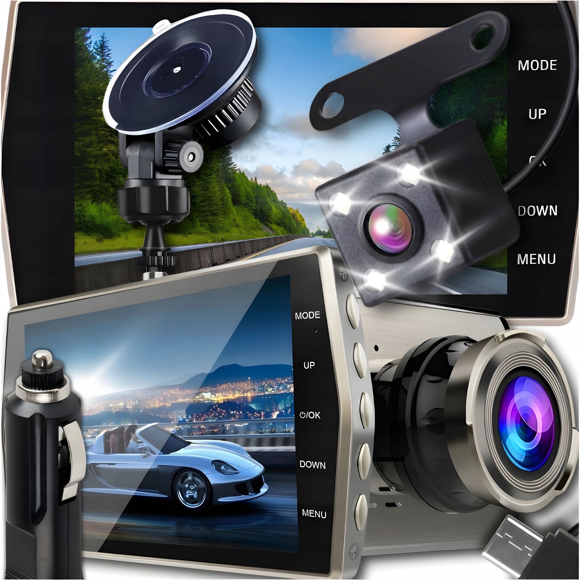 Wideorejestrator Samochodowy Kamera Cofania Dotykowy Rejestrator Fhd MenuPL