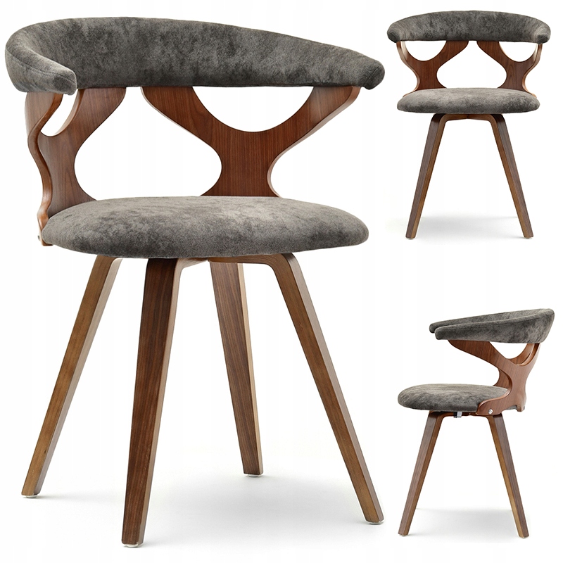 Krzesło Obrotowe Z Drewna Giętego Skóry Bonito Orzech Tkanina Beż