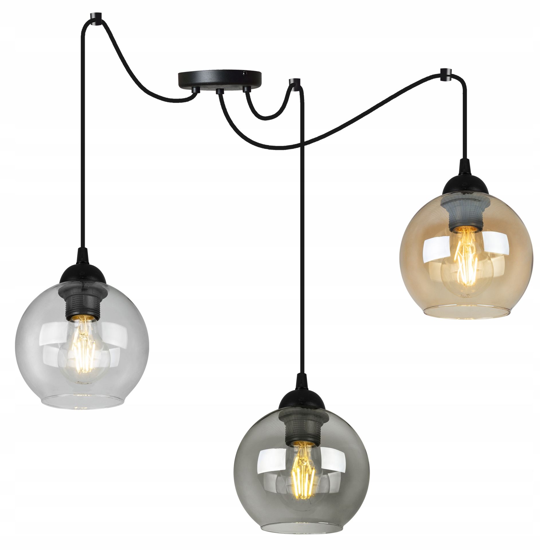 Lampa Sufitowa Wisząca Żyrandol Szklane Kule Pająk Loft Potrójny Nowoczesny