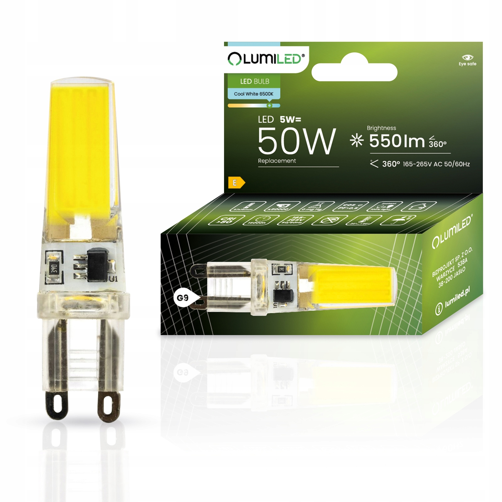 Żarówka Led Kapsułka Mini G9 5W 50W 6500K Zimna Barwa Cob 230V Lumiled