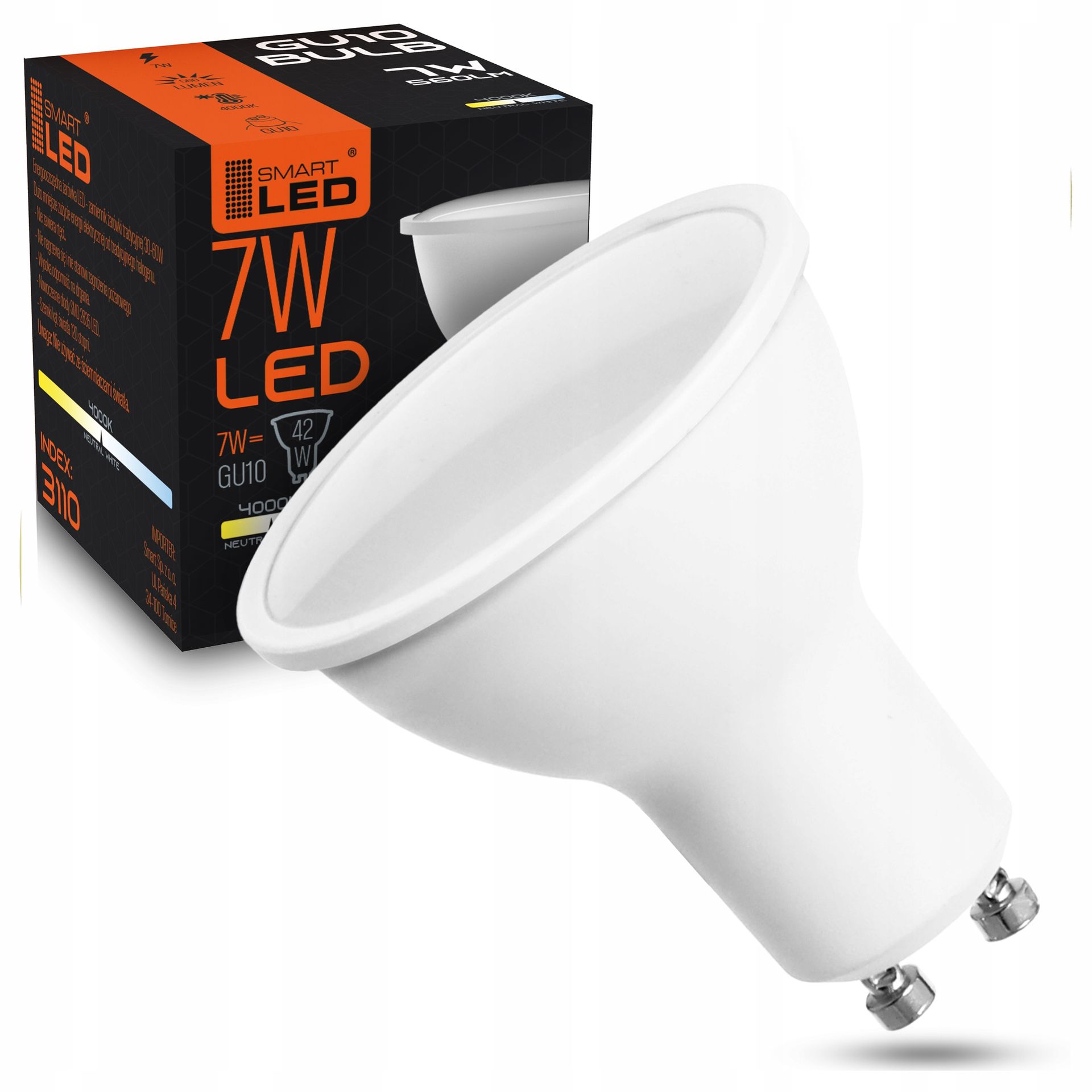 Żarówka Led GU10 2835 Smd 7W Neutralna Biała Energooszczędna Nie Mruga CCD