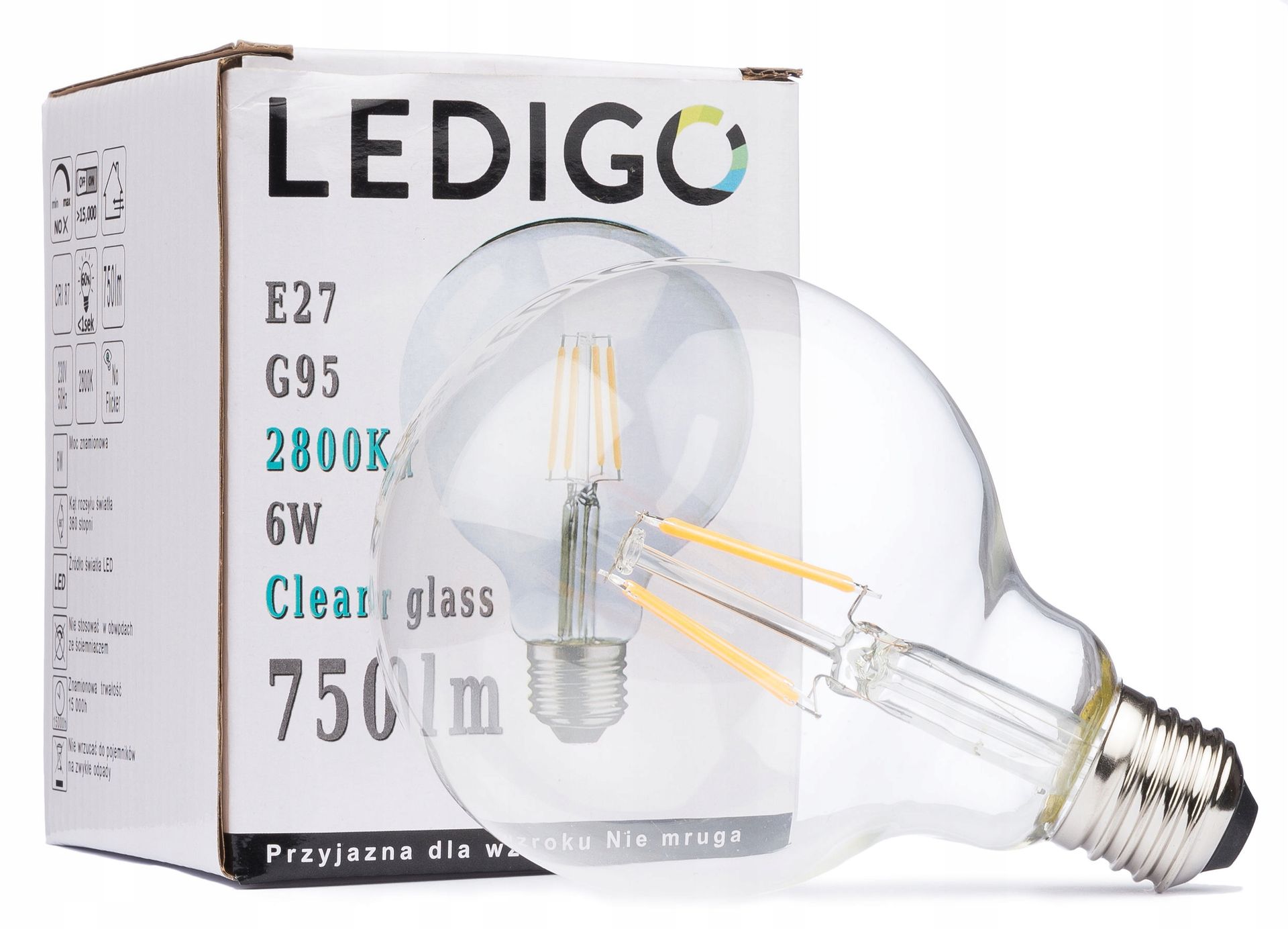 Żarówka E27 G95 Filament 6W clear
