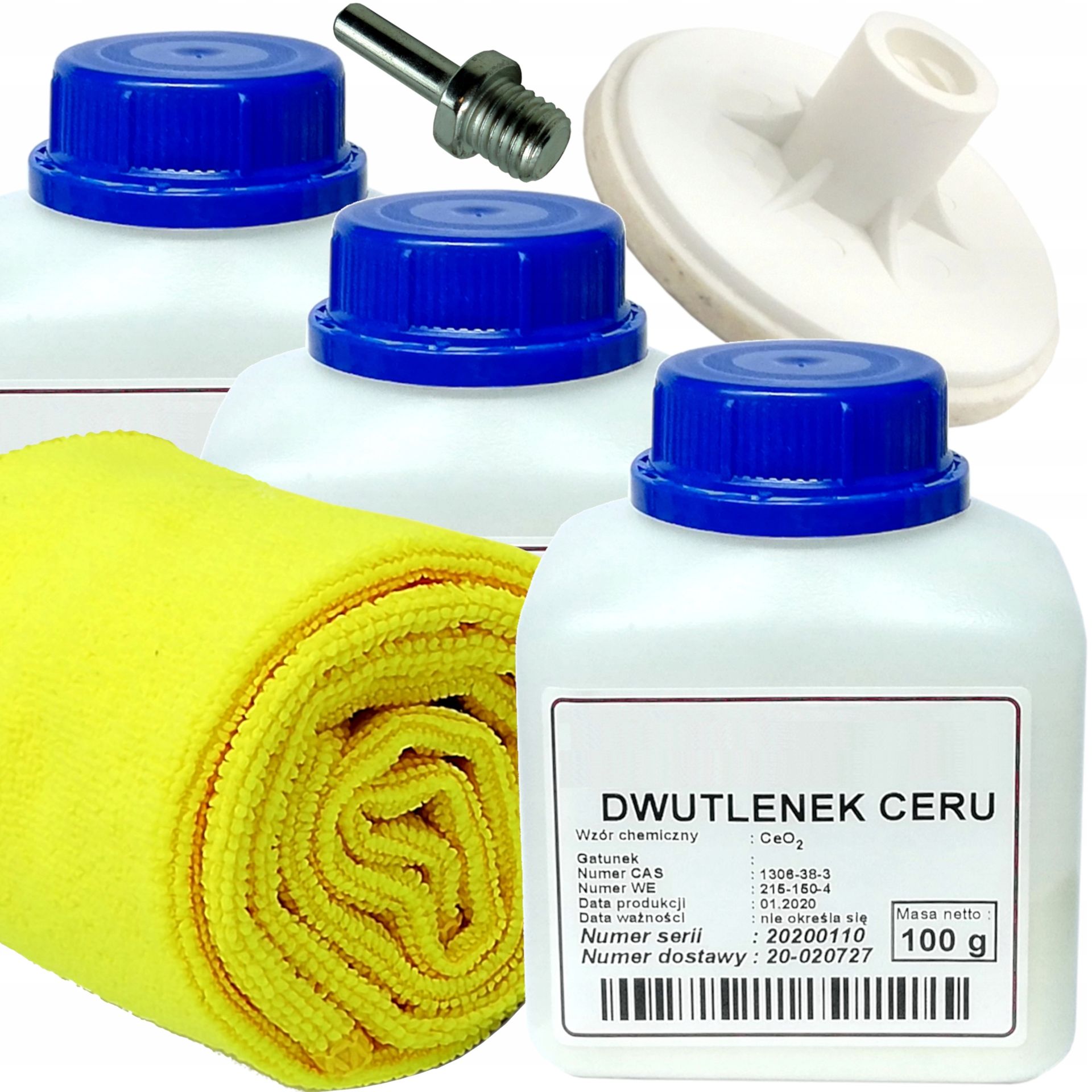 Zestaw do polerowania szyb usuwania rys na szkle tlenek ceru 300g filc