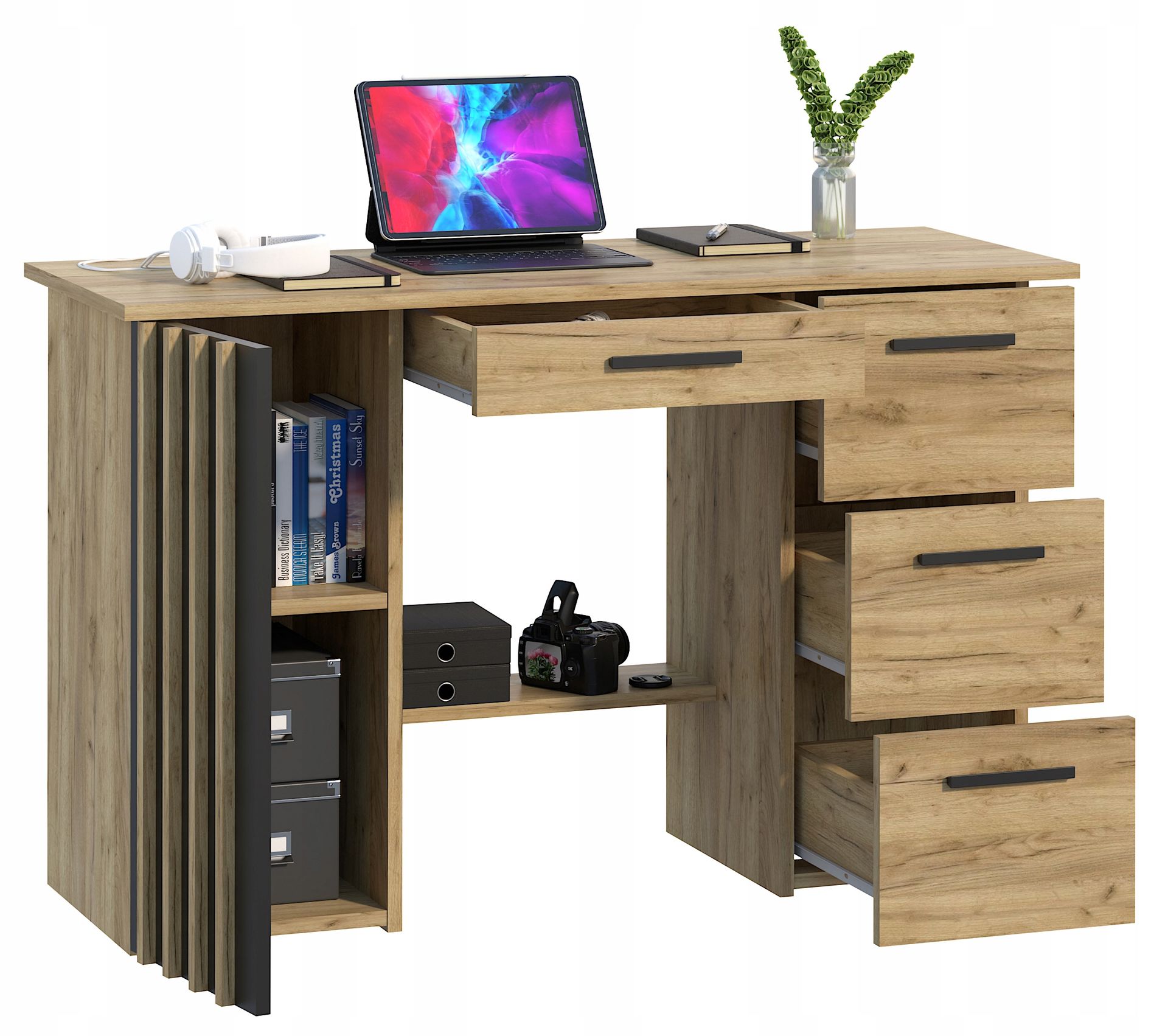 Biurko komputerowe loft z lamelami nowoczesne Montana B120 Dąb Craft Czarny