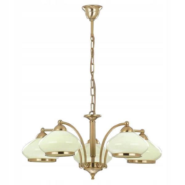 Lampa żyrandol retro złoty antyk klosz szklany kremowy Amelia 5522