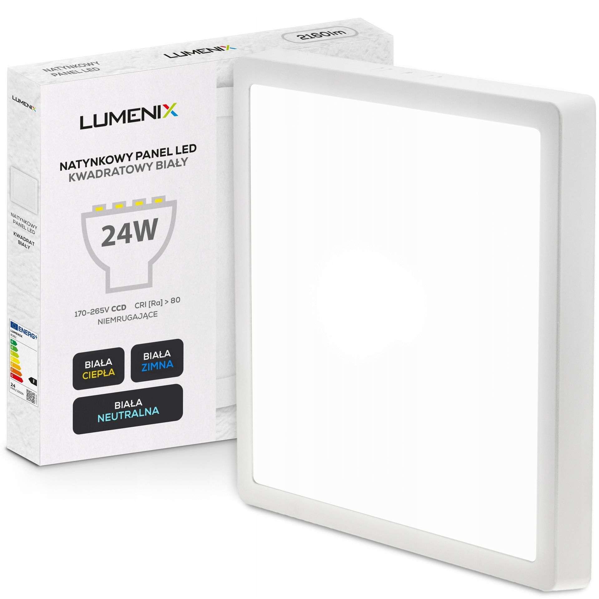 Panel plafon sufitowy Led Natynkowy Kwadrat 24W 2160lm Nie mruga CCD Slim