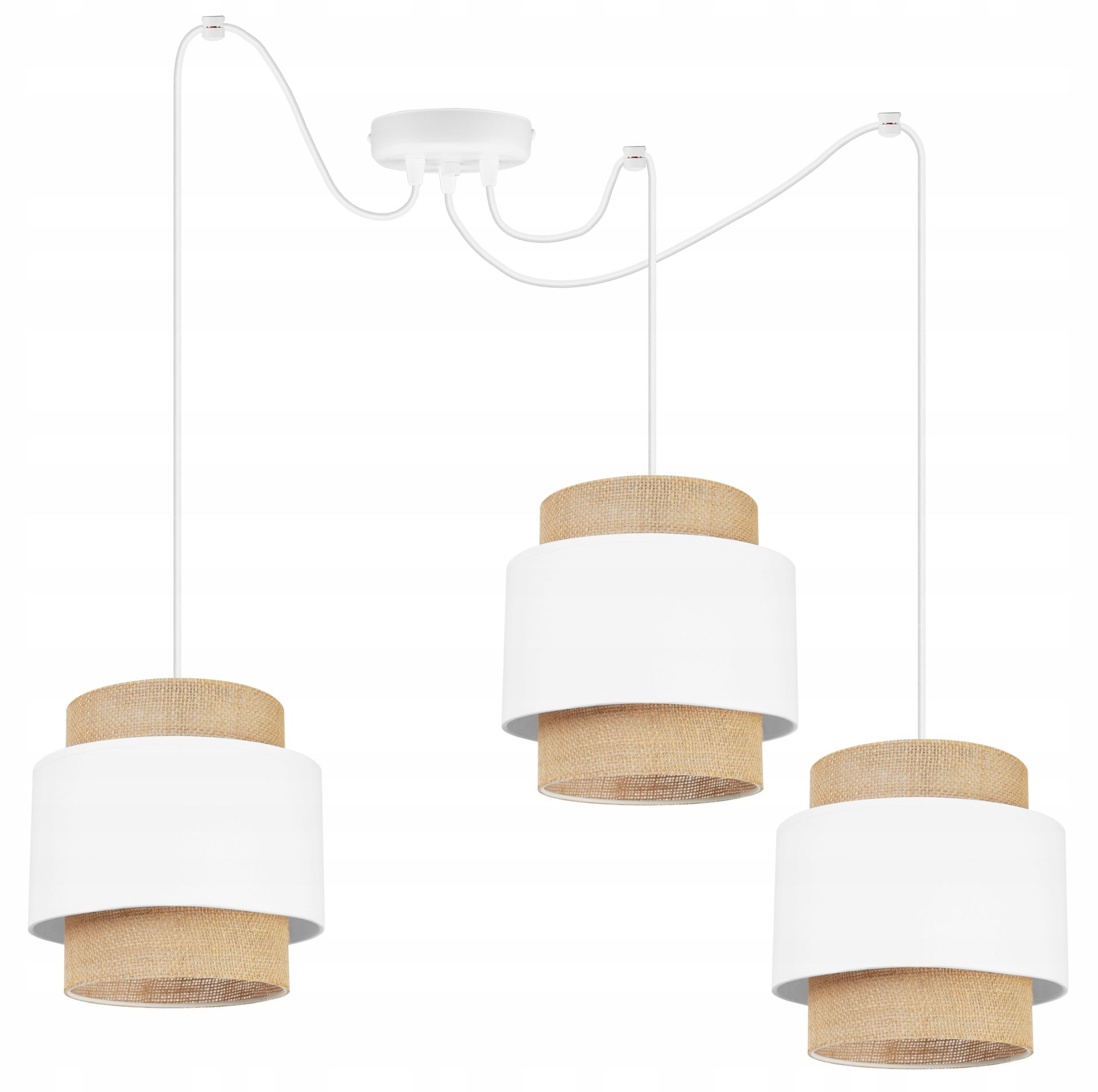 Lampa Sufitowa Wisząca Żyrandol Potrójna Pająk Loft Abażur Boho Juta