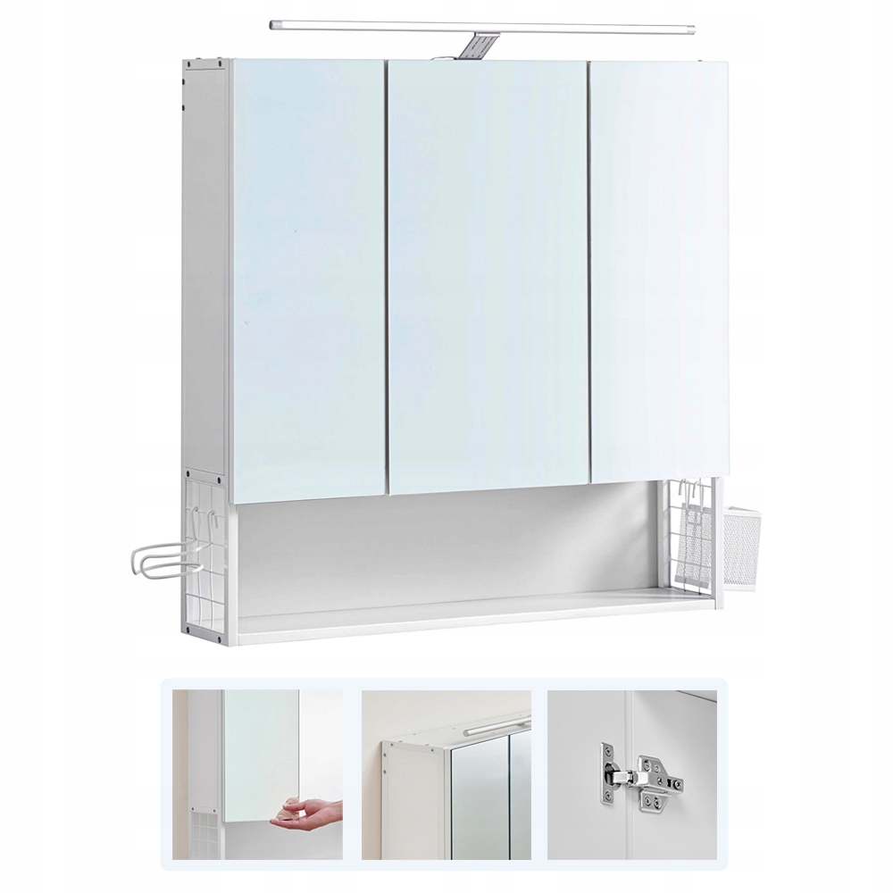 Szafka regał łazienkowy Z Oświetleniem 14,5 x 70 x 70 cm biały Z Lustrem