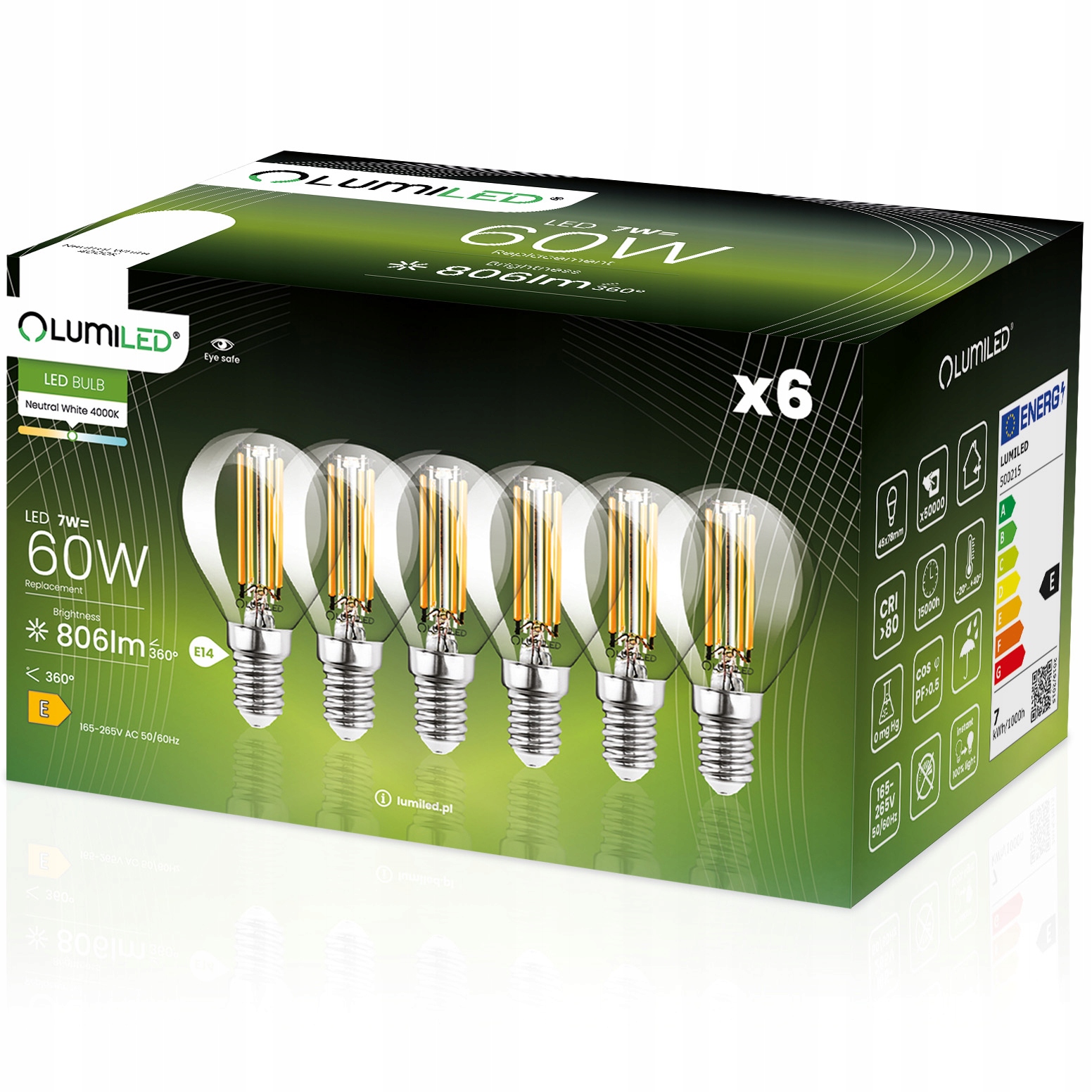 6x Żarówka Led E14 Kulka 7W 60W 4000K Neutralna Filament Ozdobna Lumiled
