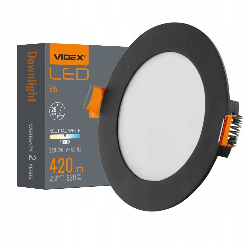 Oprawa Podtynkowa Wpuszczana Led Videx Czarna Okrągła 12W 900lm 4000