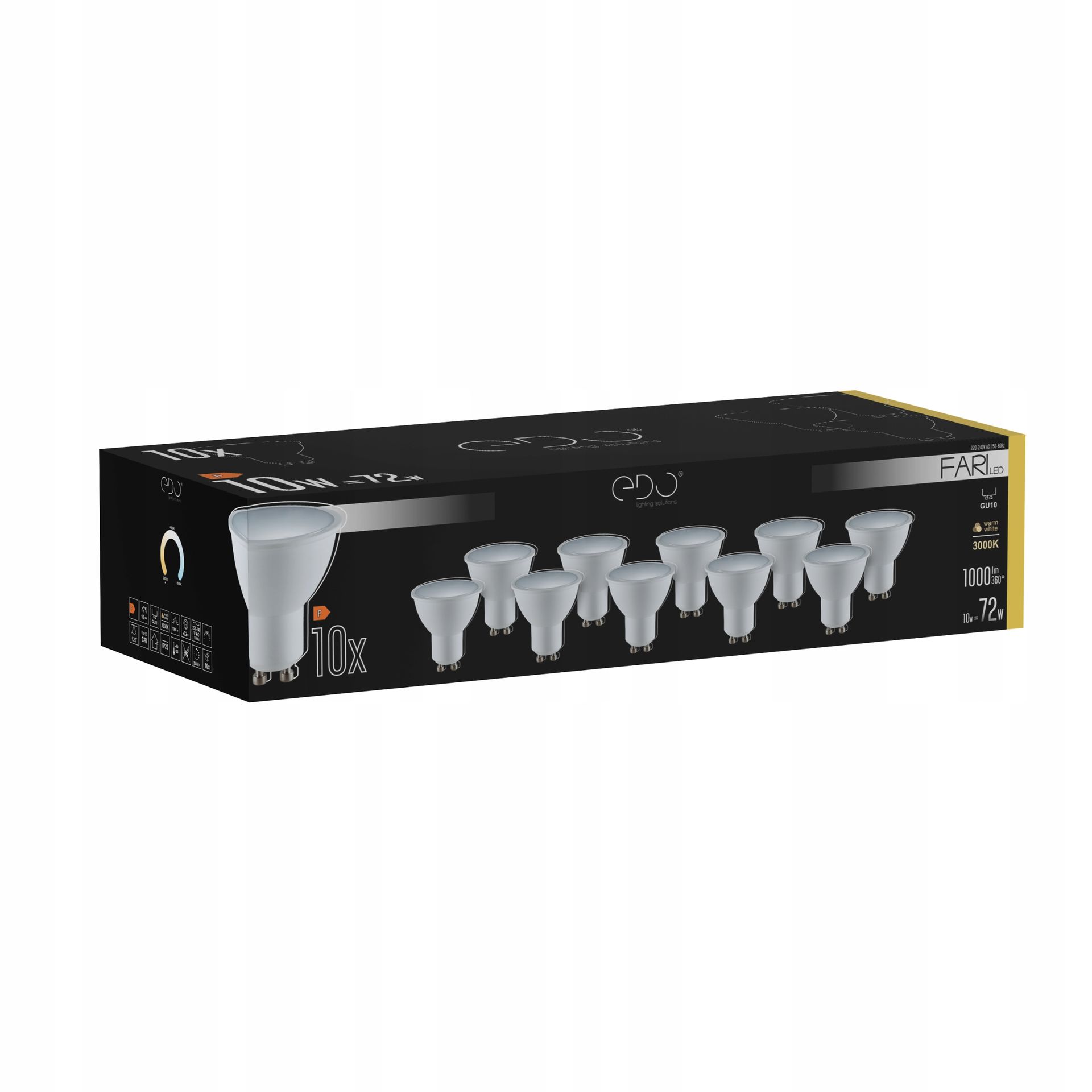 Zestaw 10x Żarówka Led GU10 10W 3000K 1000lm Edonie Mruga|