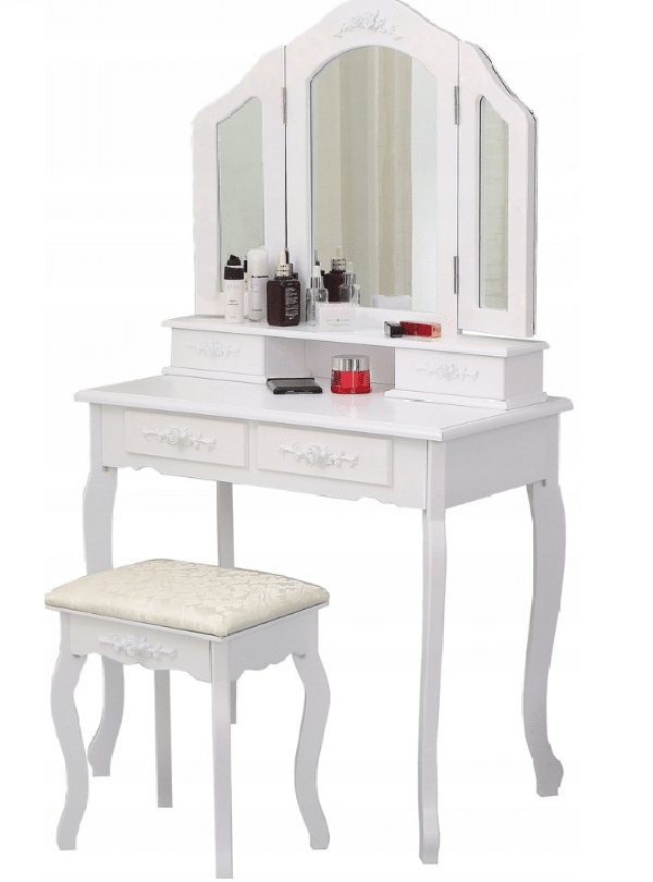 Toaletka Kosmetyczna 3 Lustra Składane Tryptyk Taboret