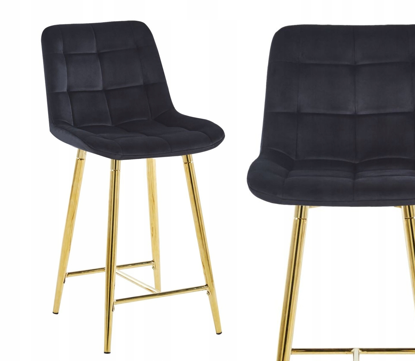 hoker welurowy Niski czarny Tapicerowany Furnitex Metalowe Złote Nogi