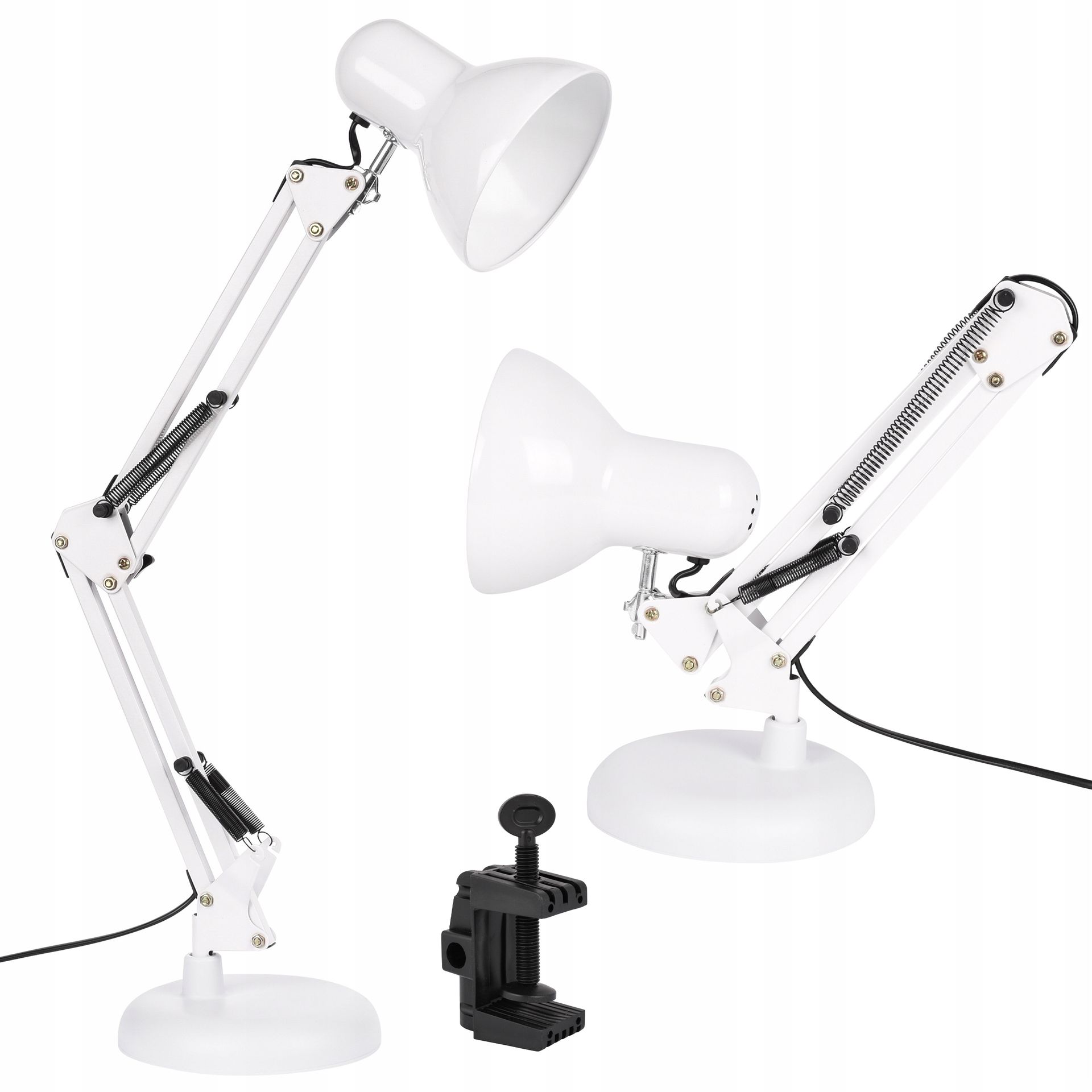 Lampka Led na E27 Biurkowa Szkolna Nocna Kreślarska regulowana Biała uchwyt