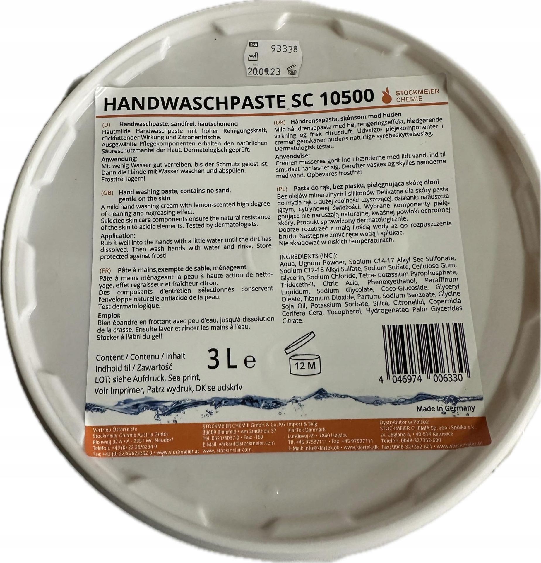 Mocna Pasta Bhp do zabrudzonych rąk Stockmeier 3 Litry