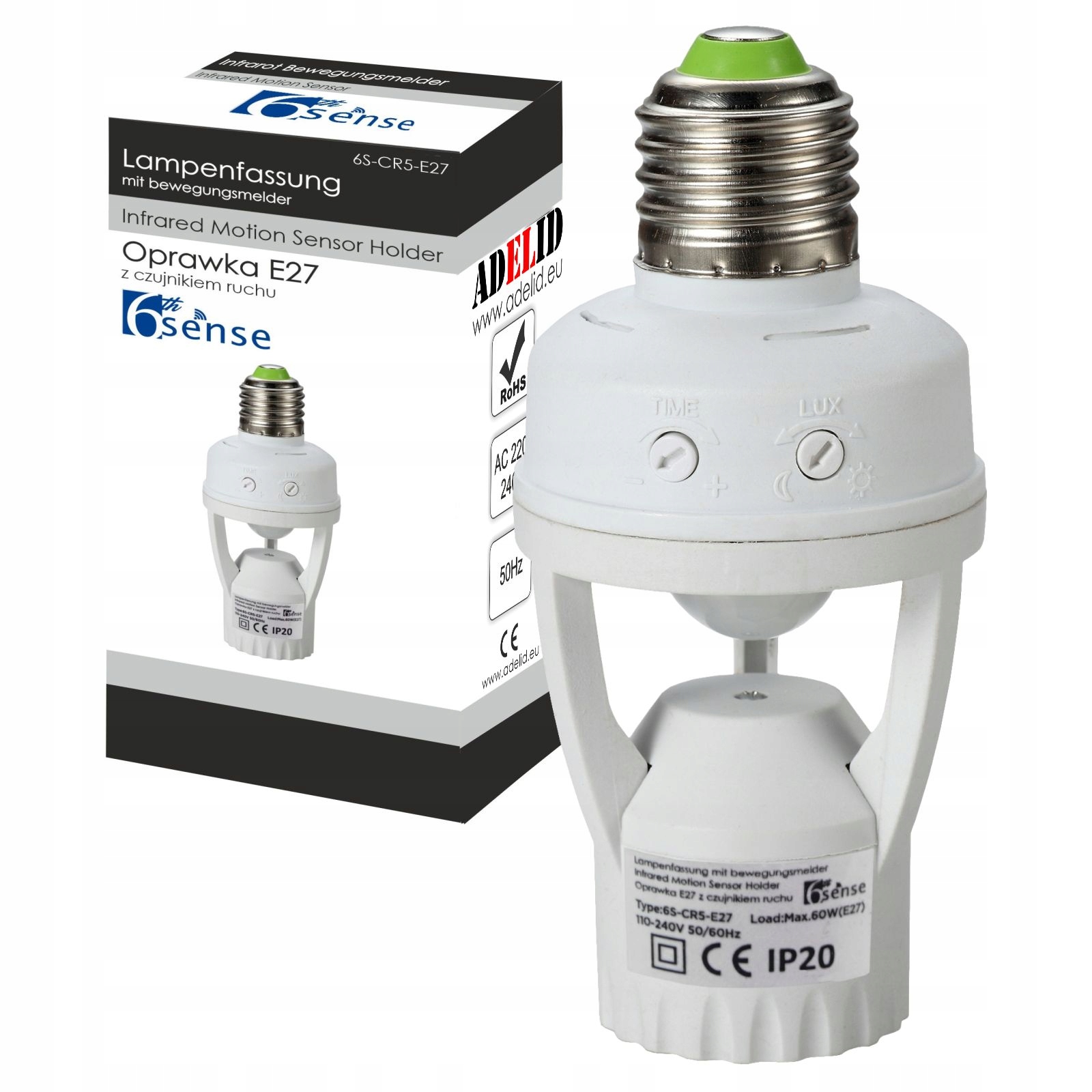 Oprawka Żarówki E27 Z Czujnikiem Ruchu Zmierzchu Pir Led Do Lampy Sensor