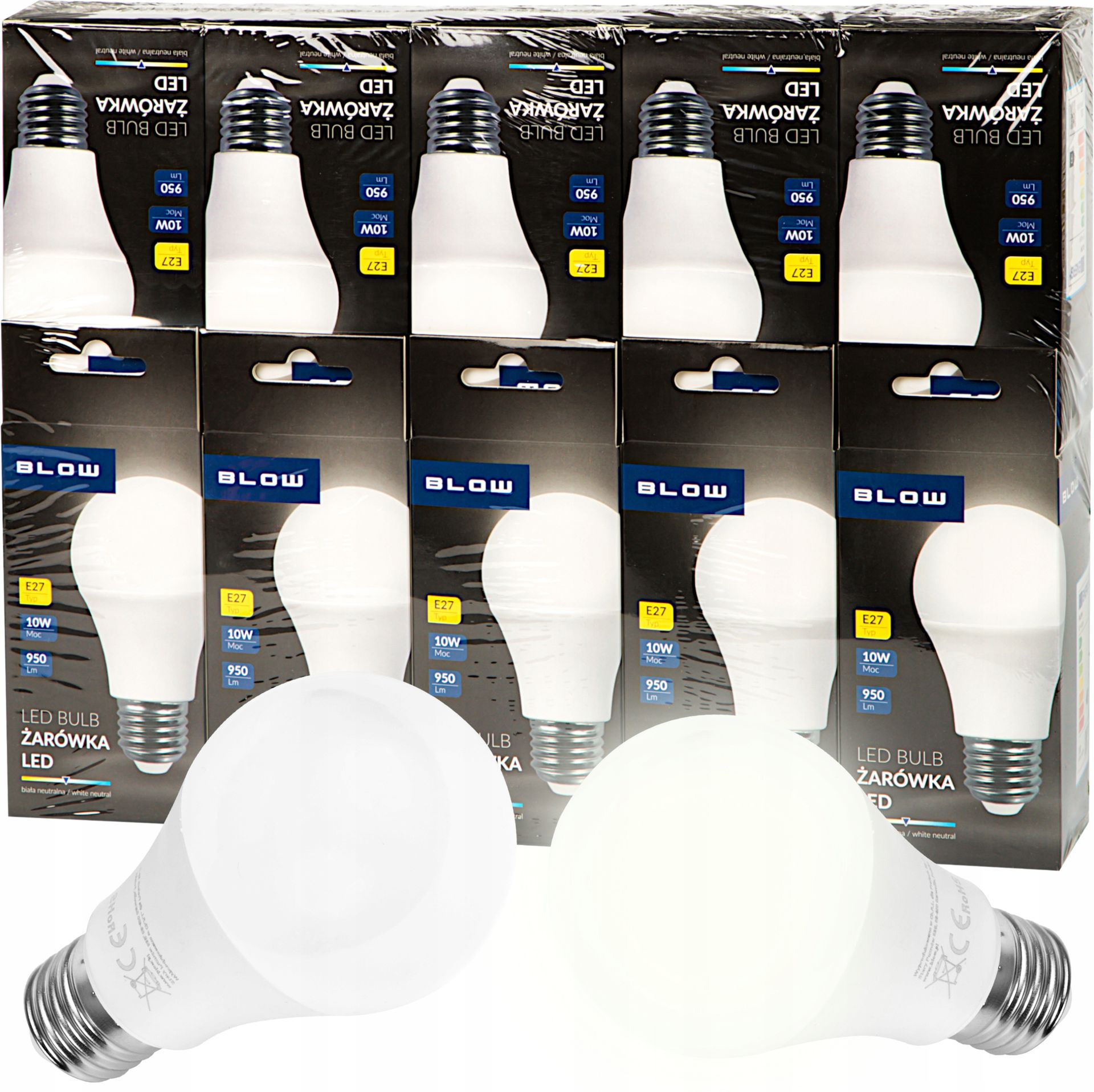 10x Żarówka Led Eco E27 10W=75W Biała Neutralna Kula Kulka Zestaw Nie Mruga