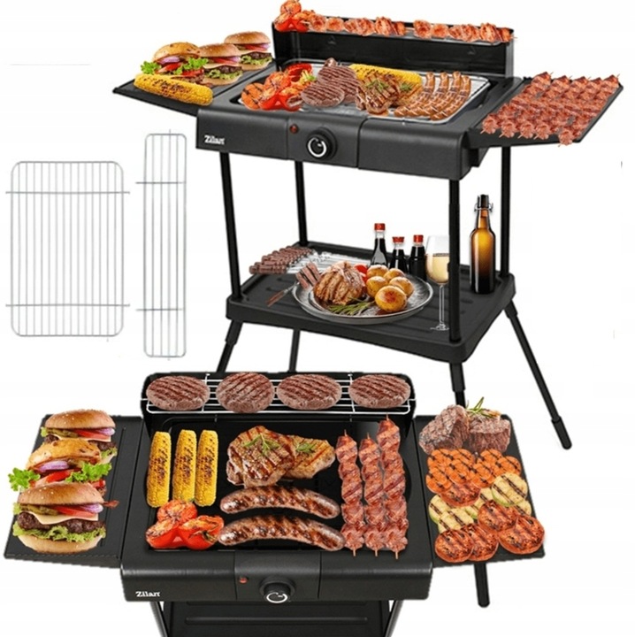 Duży Stojący Grill Elektryczny Ogrodowy Termostat 2400W 6W1 XXL