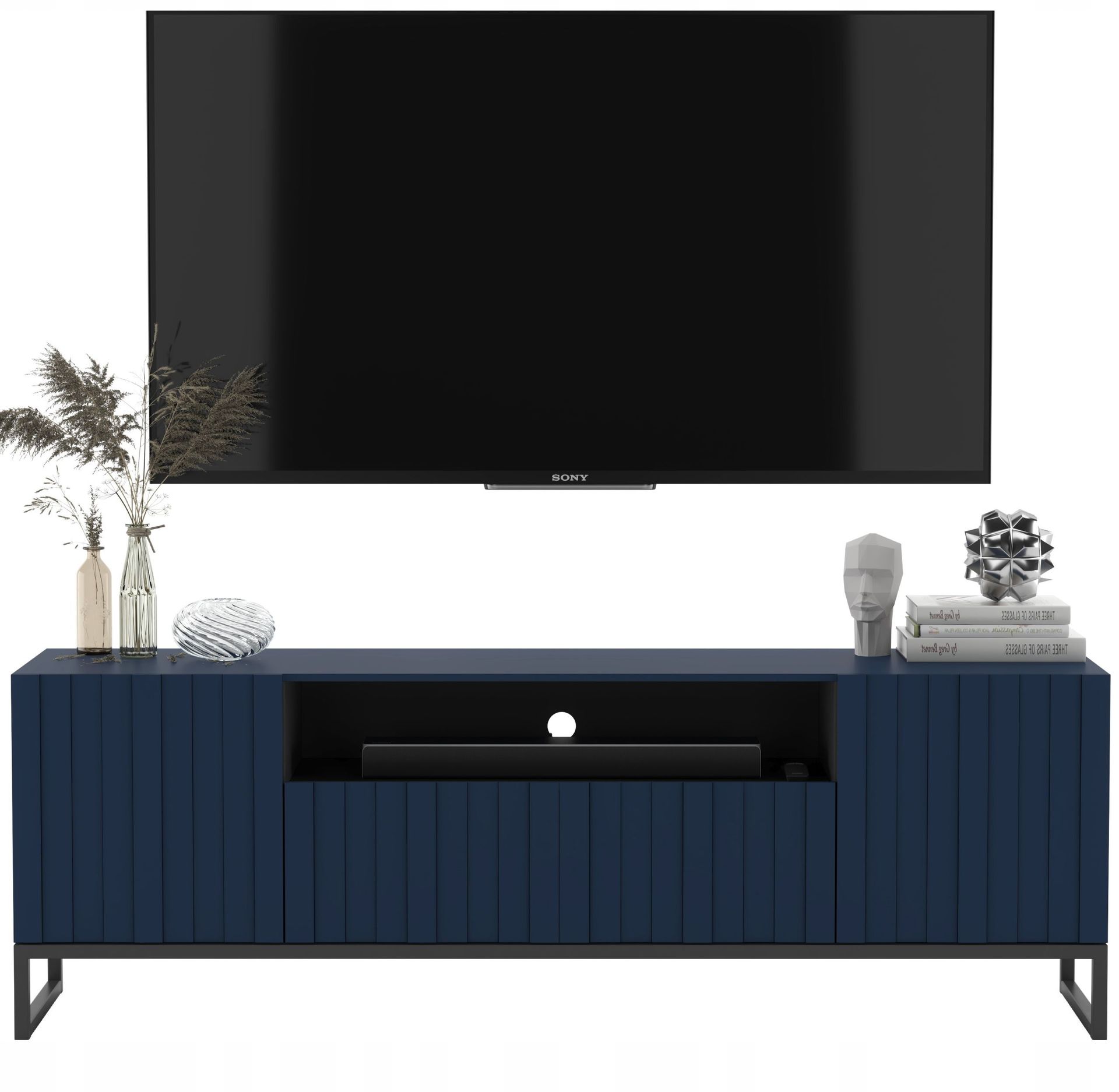 Szafka Rtv Glamour Komoda Rtv Granatowy Mat 150 cm Loft Industrialna Rama