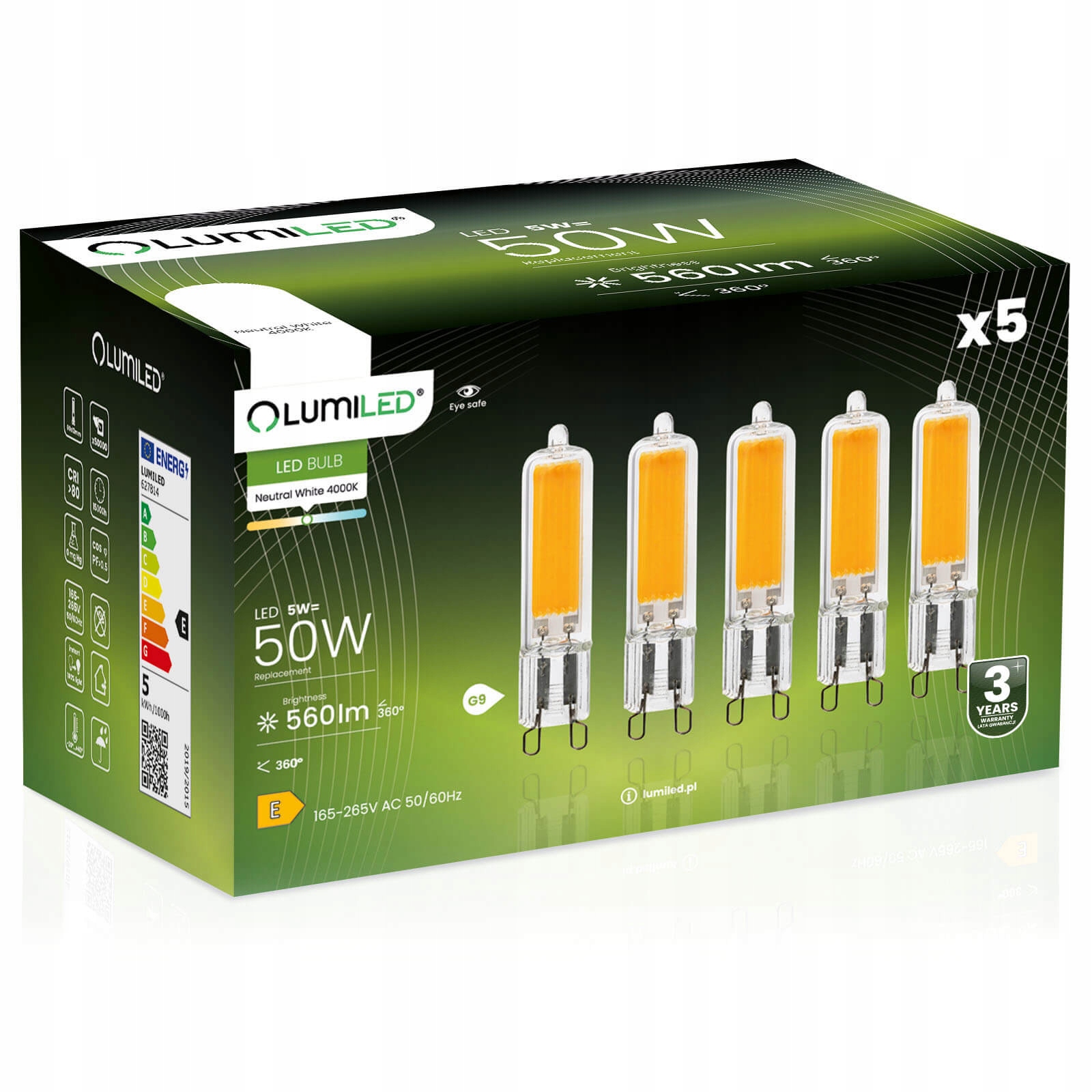5x Żarówka Led Kapsułka Mini G9 5W 50W 230V 4000K Neutralna Szklana Cob