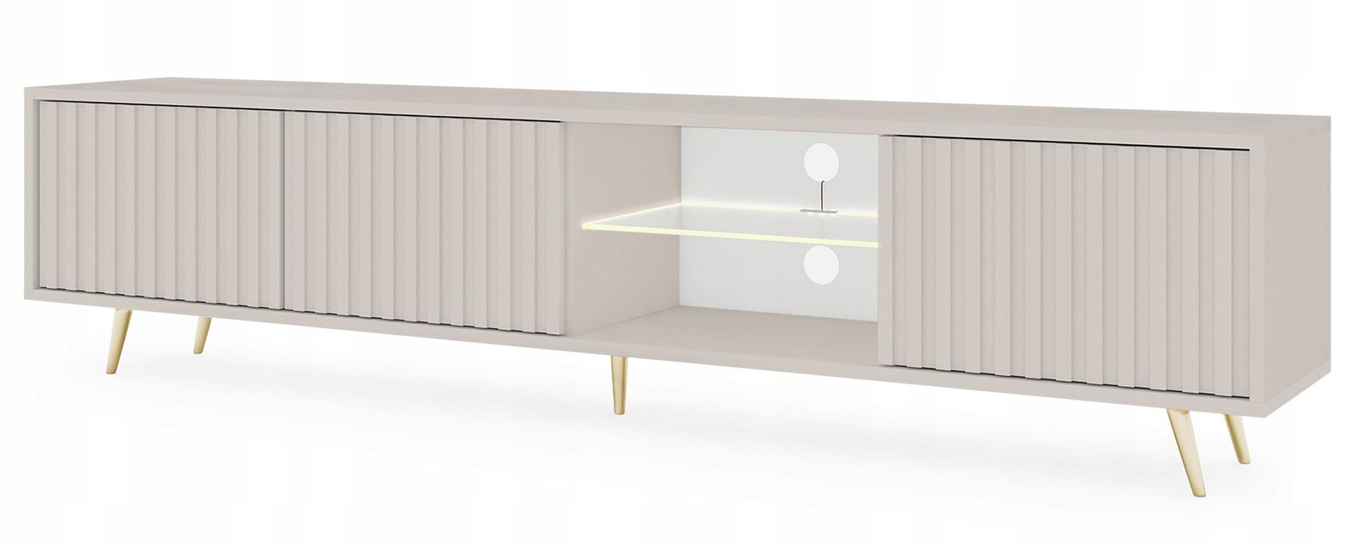 Szafka Rtv Bello z lamelowymi frontami 175 cm Szary beż Selsey Design