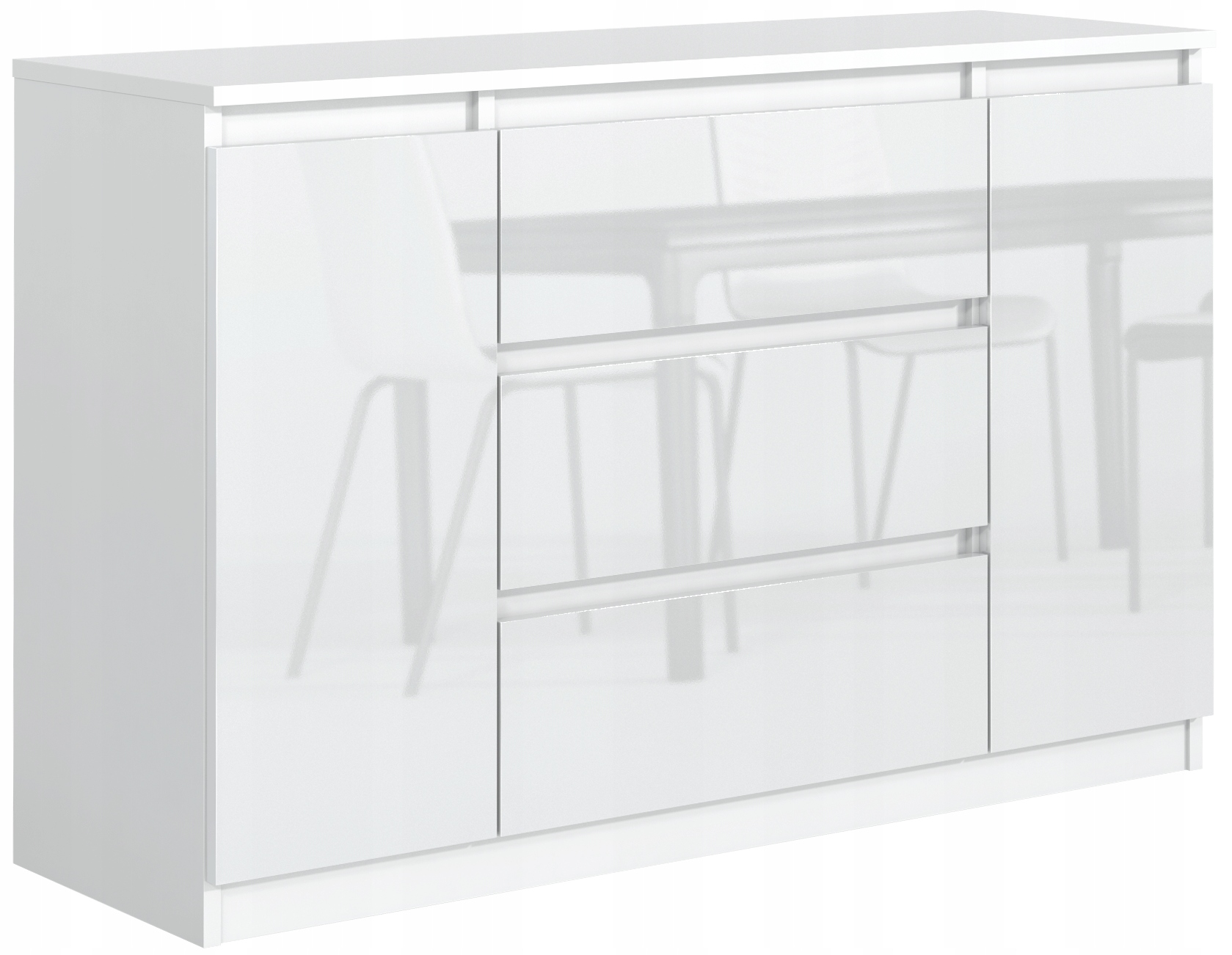 Komoda 3 Szuflady 2 Drzwi 120cm Biała Front Połysk