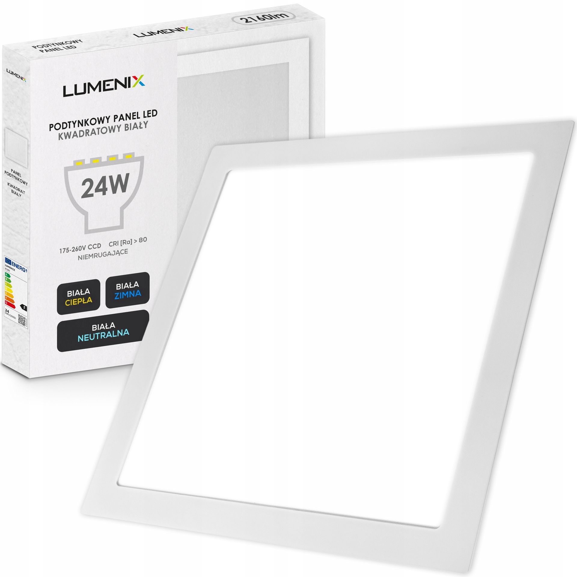 Panel plafon sufitowy Led Podtynkowy Kwadrat 24W 2160lm Nie mruga CCD Slim