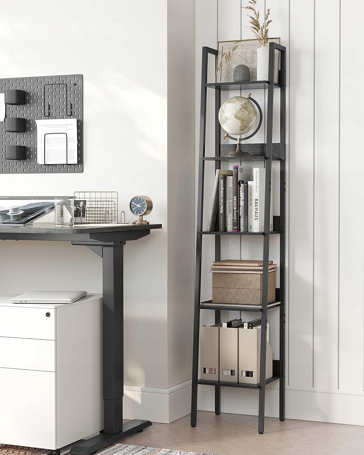 Szelf drabinkowy, 5-poziomowa wąska półka, półka na półkę do biura domowego