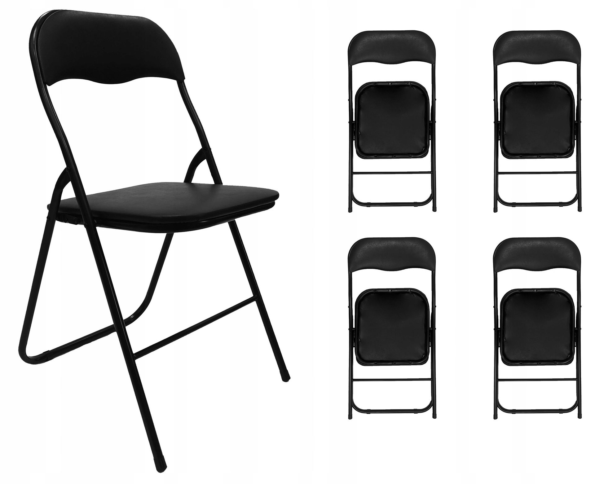 4SZT Krzesło Składane Ogrodowe Domowe Taboret Catering Metal 4X Leon Czarne