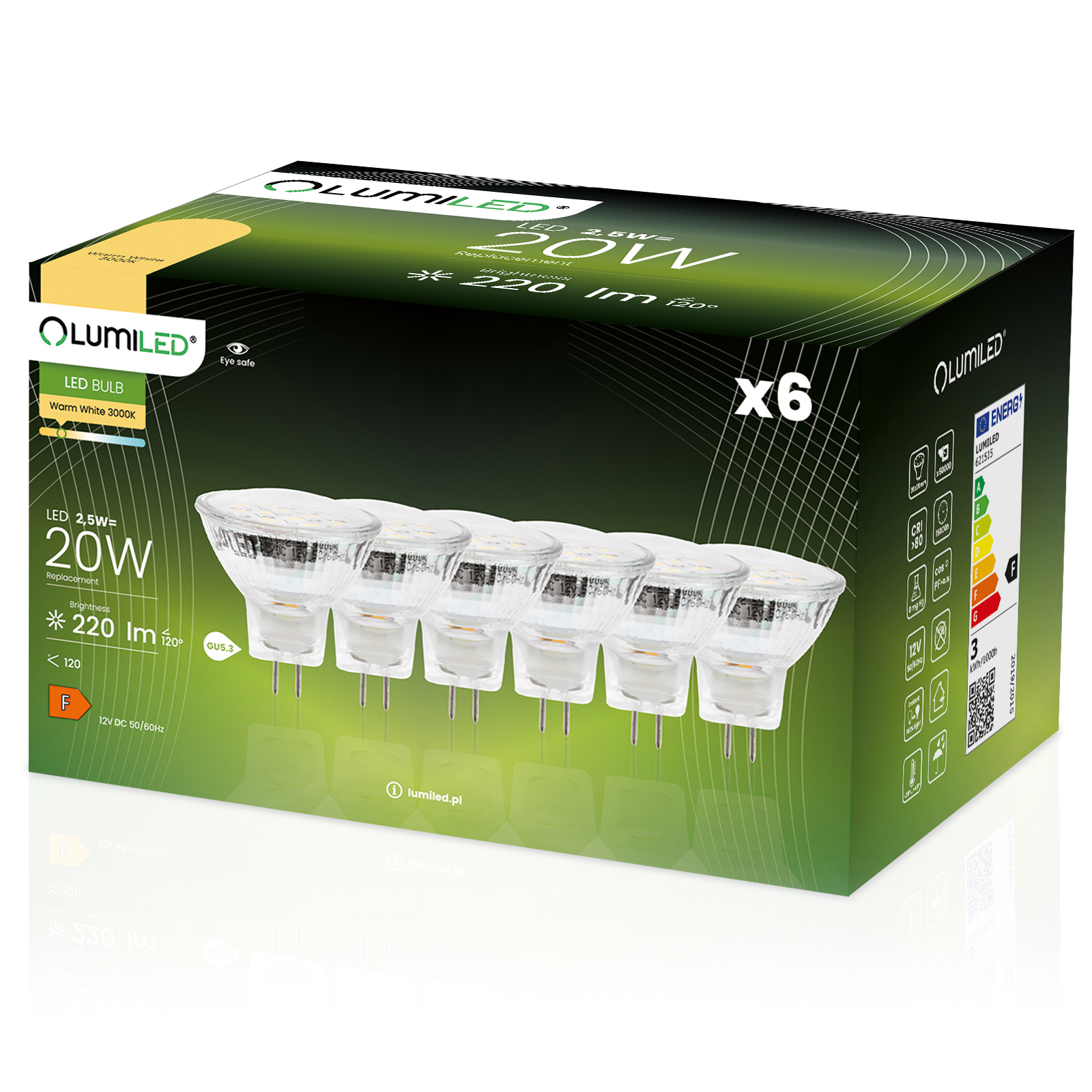 6x Żarówka Led MR11 GU5.3 2,5W 3000K 12V Lumiled