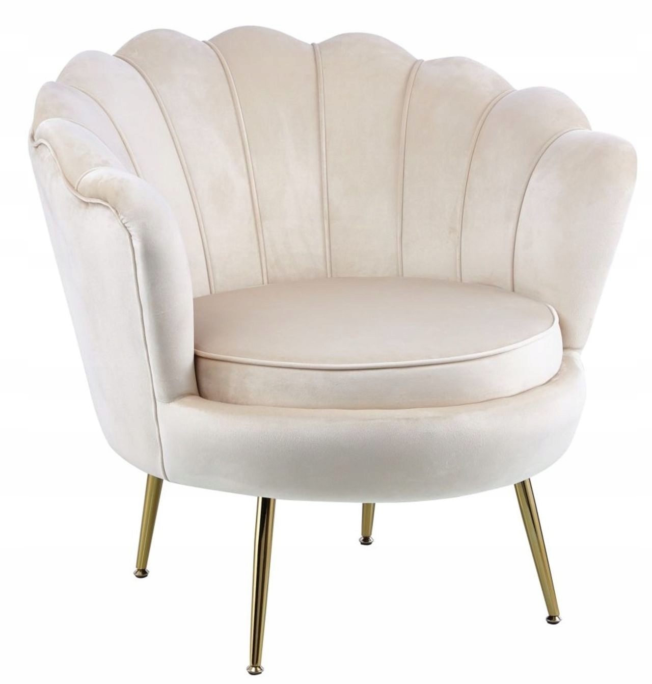 Fotel Muszla Velvet beżowy Glamour nogi Złote