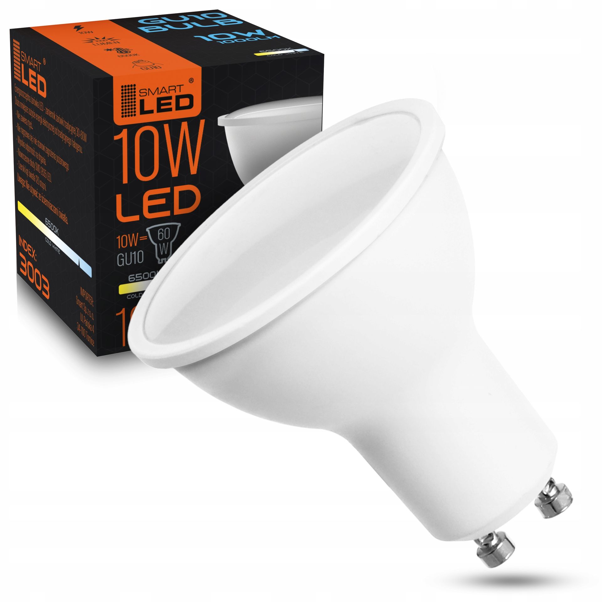 Żarówka Led GU10 2835 Smd 10W CCD Zimna Biała Halogenowa Nie Mruga Halogen