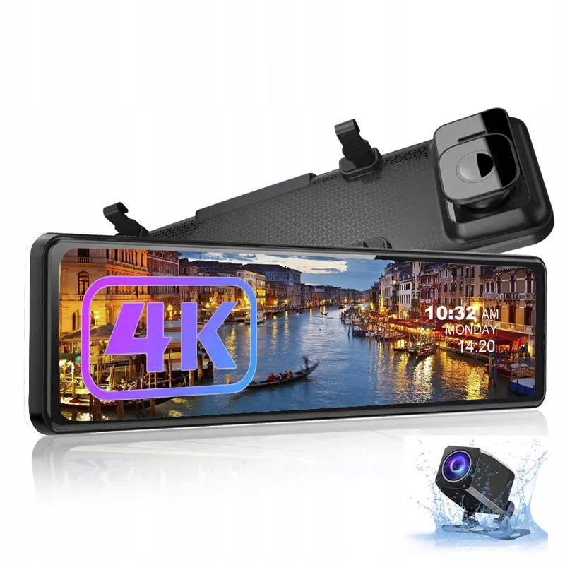 Rejestrator 4K Lusterko WiFi Gps Kamera cofania