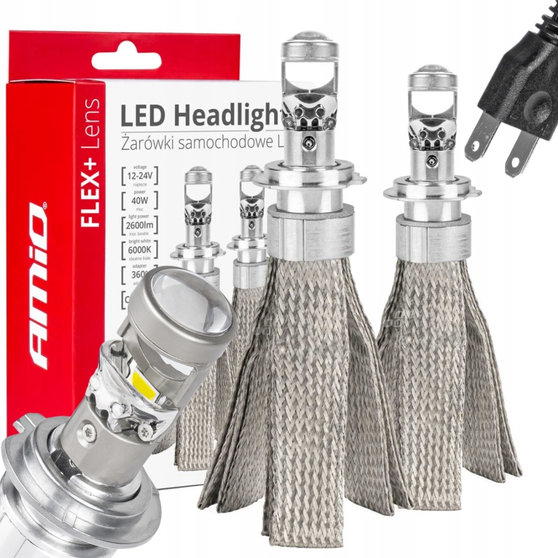 Mocne Żarówki Samochodowe Led H7 Flex 12V 24V Canbus Soczewka 6000K 2SZT.