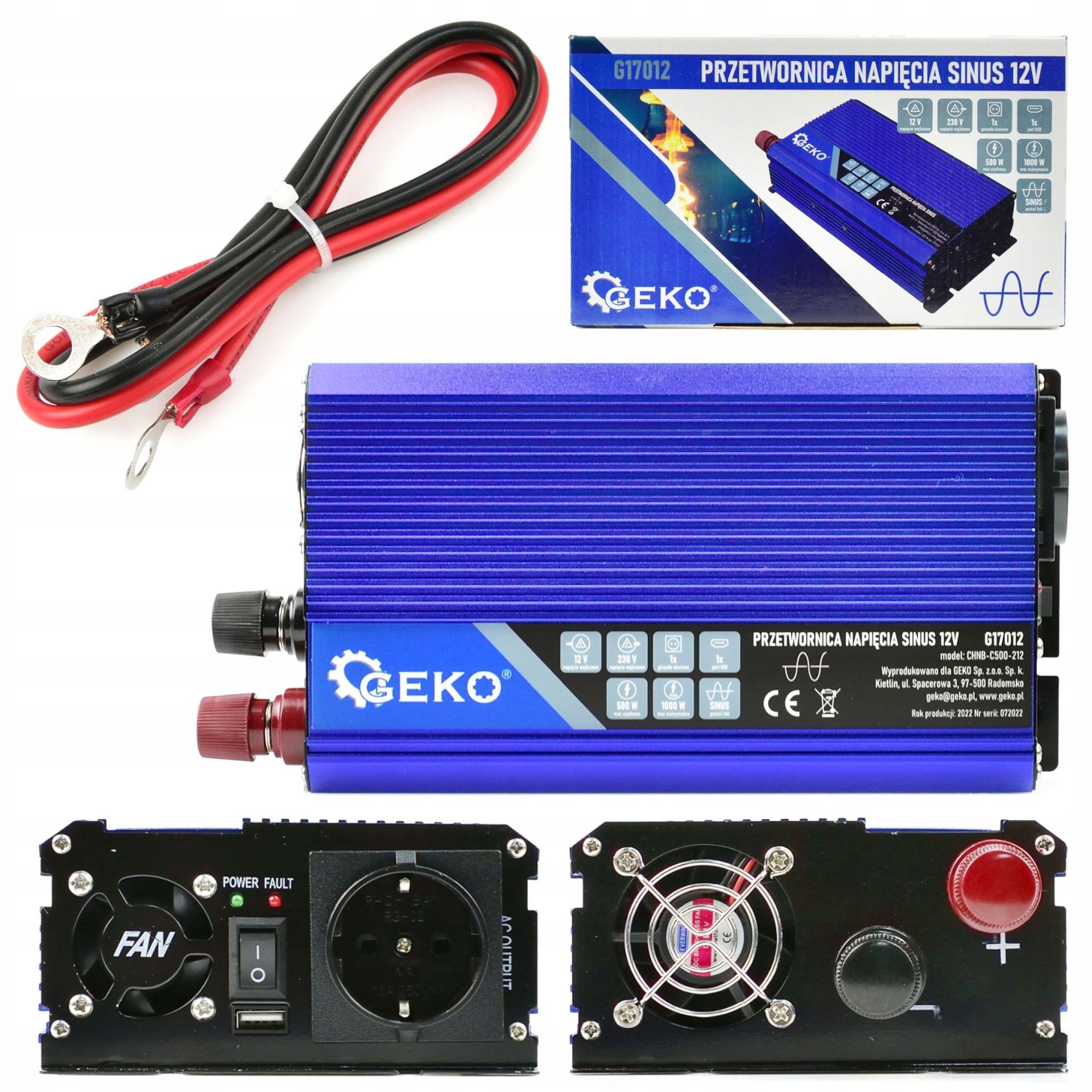 Przetwornica Napięcia 12V 230V 500/1000W Sinus