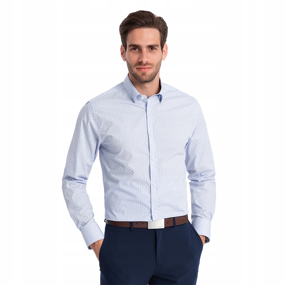 Męska bawełniana koszula Slim Fit w mikro wzór błękitna V7 OM-SHCS-0156 S