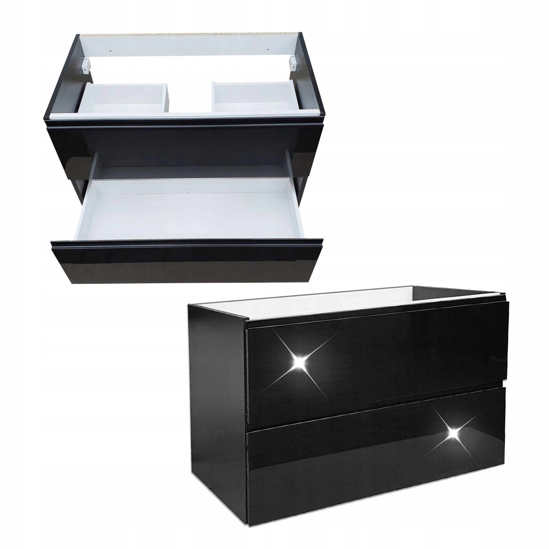 Szafka Łazienkowa Wisząca pod Blat Czarna Połysk 80 x 50 x 46 cm 2 Szuflady
