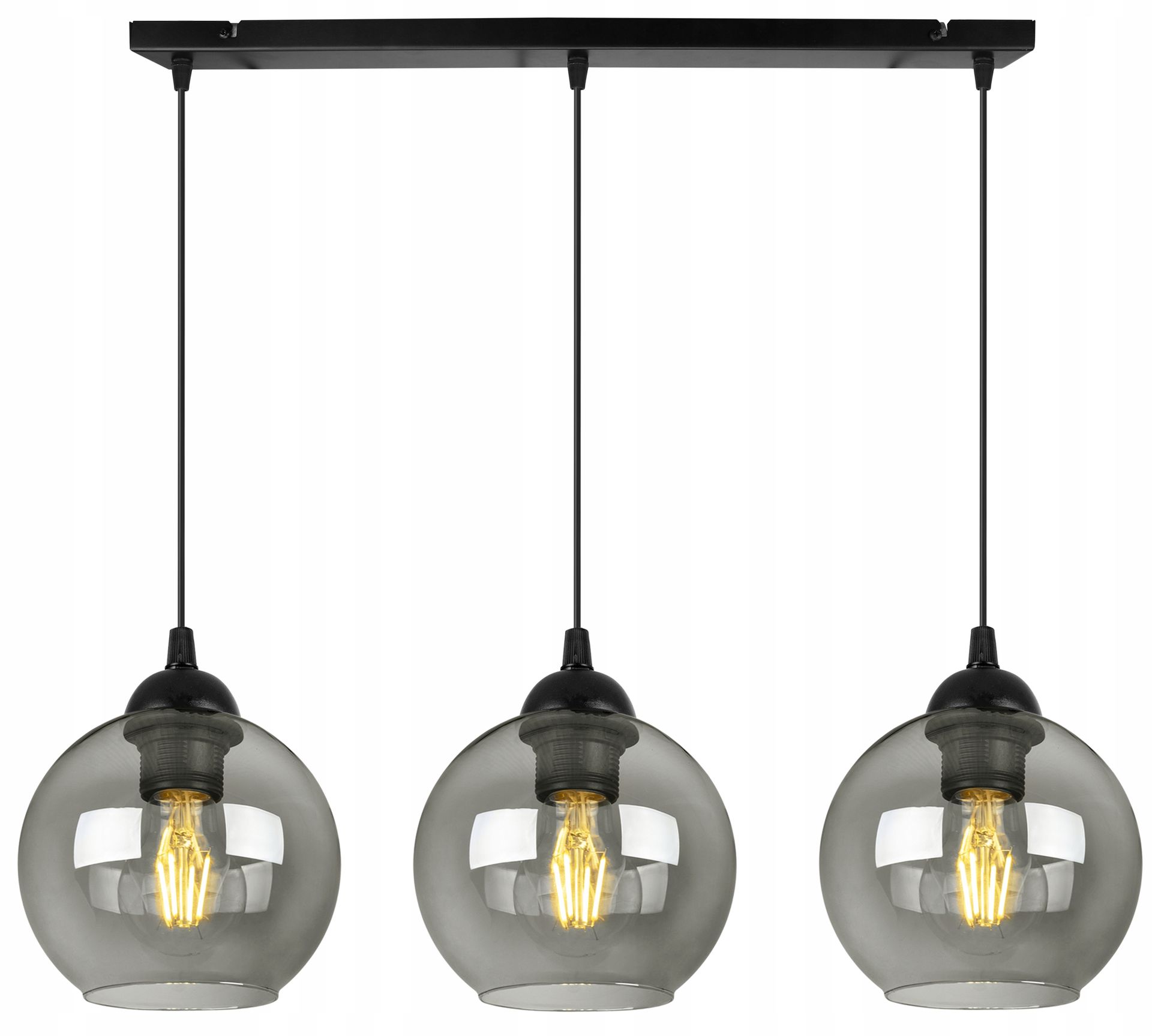 Lampa Sufitowa Wisząca Żyrandol Szklane Kule Potrójna Czarna Listwa Loft