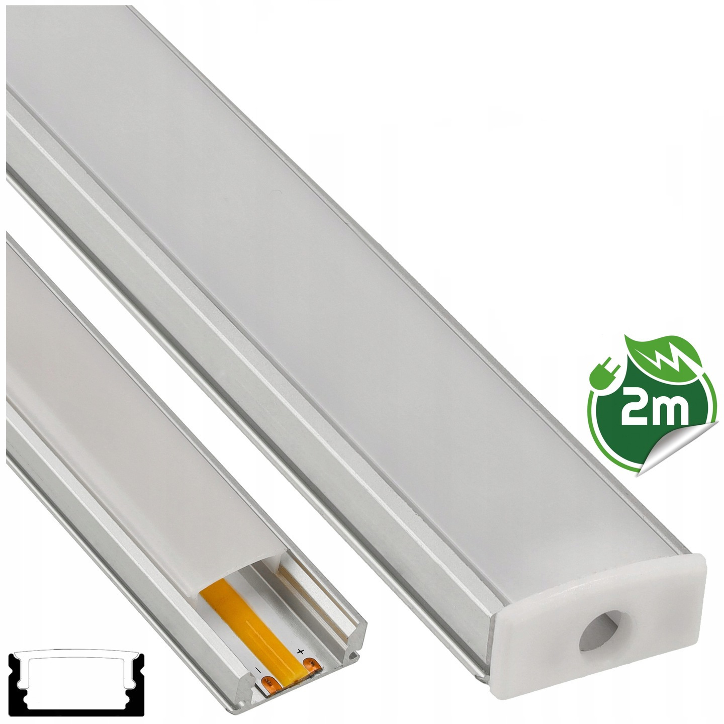 Profil Led Do Taśma Srebrny Natynkowy Klosz 2M Anodowany Solidny Do Led