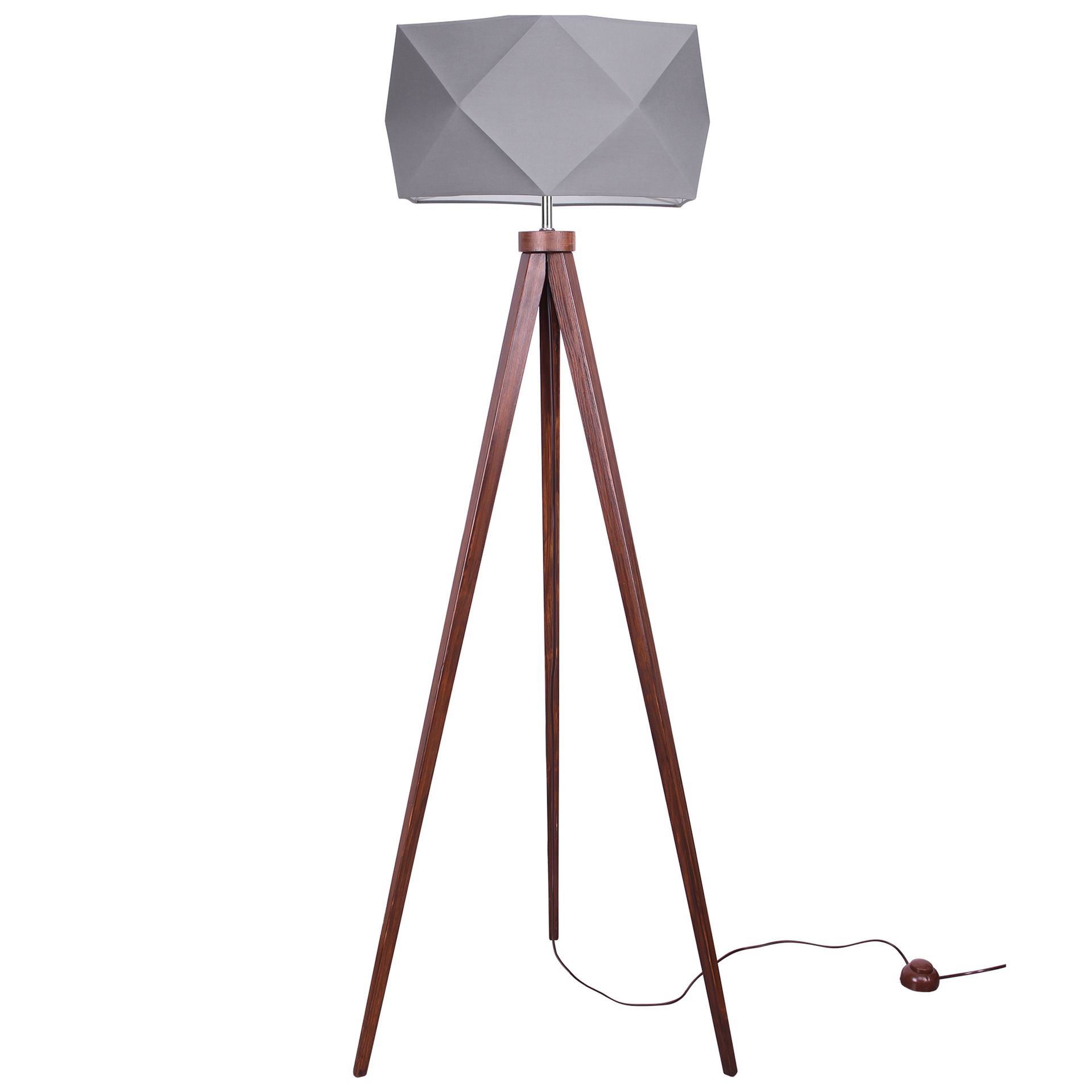 Lampa Stojąca z Abażurem Trójnóg Drewno Nocna Led