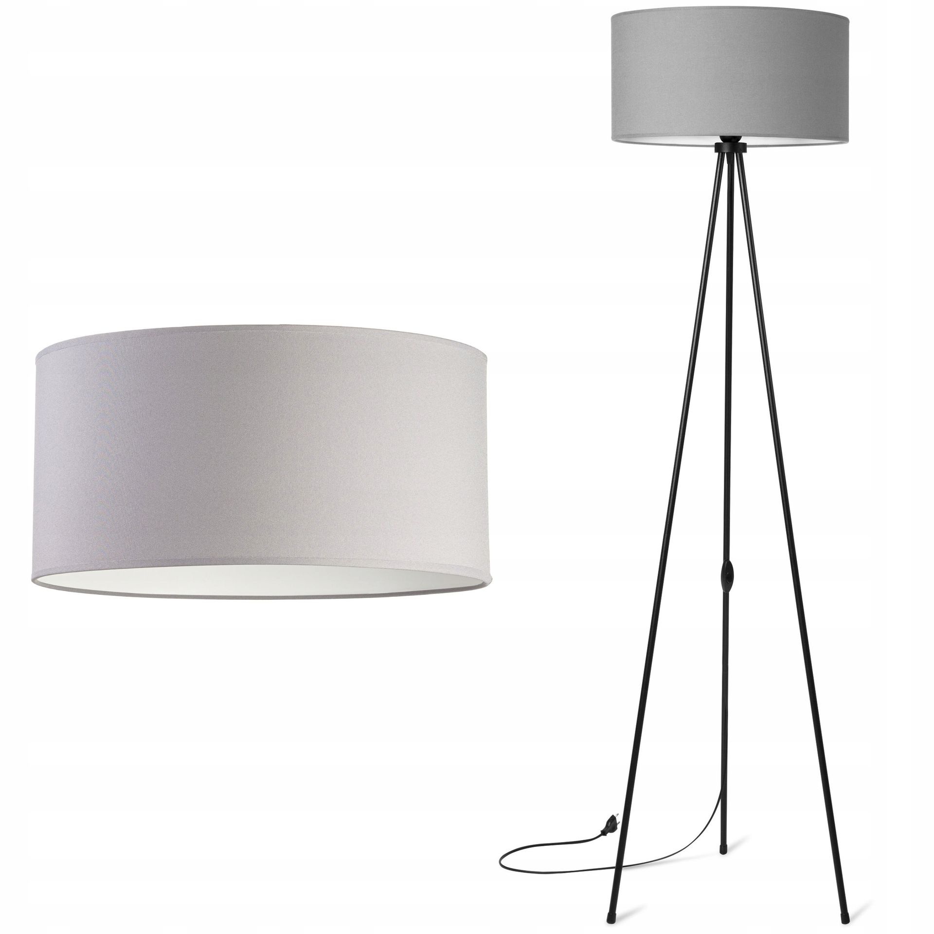 Lampa stojąca podłogowa Trójnóg Metalowy Abażur szary